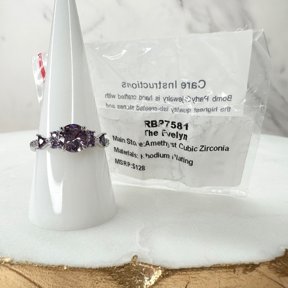 Bomb Party The Evelyn Amethyst Rhodium Plated Ring Size 9 RBP7581 NWT - Picture 4 of 5
